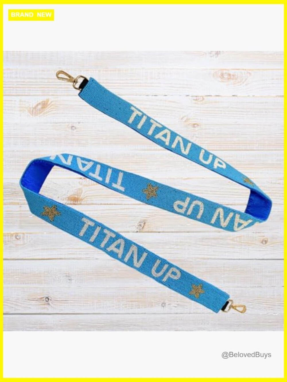 Light Blue Beaded Purse Strap with Gold Clasps, 49" Adjustable - Picture 3 of 4